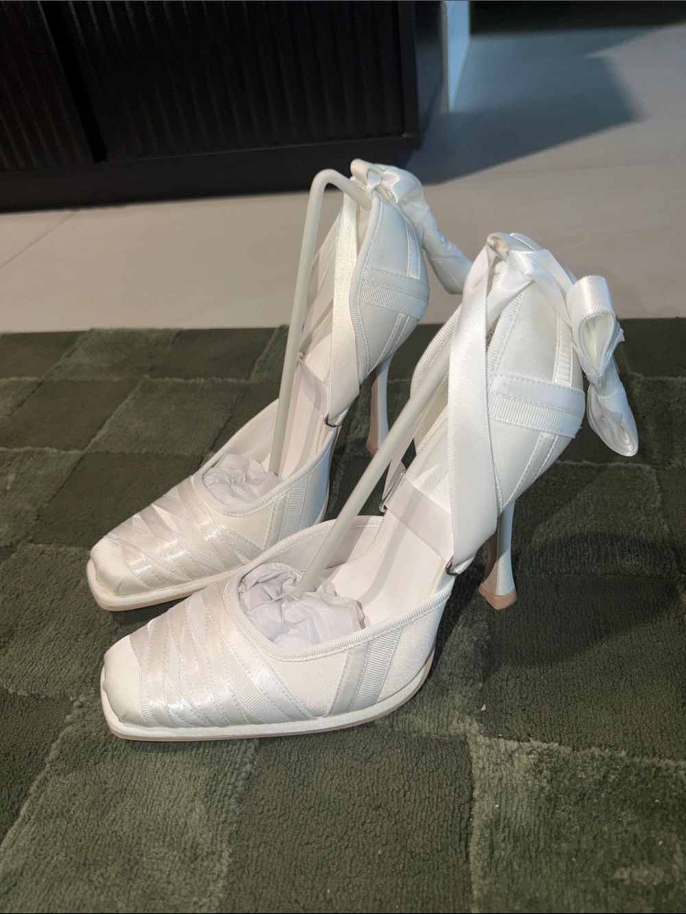 Sugar Thrillz White Satin Tie-Ankle Stiletto Heels